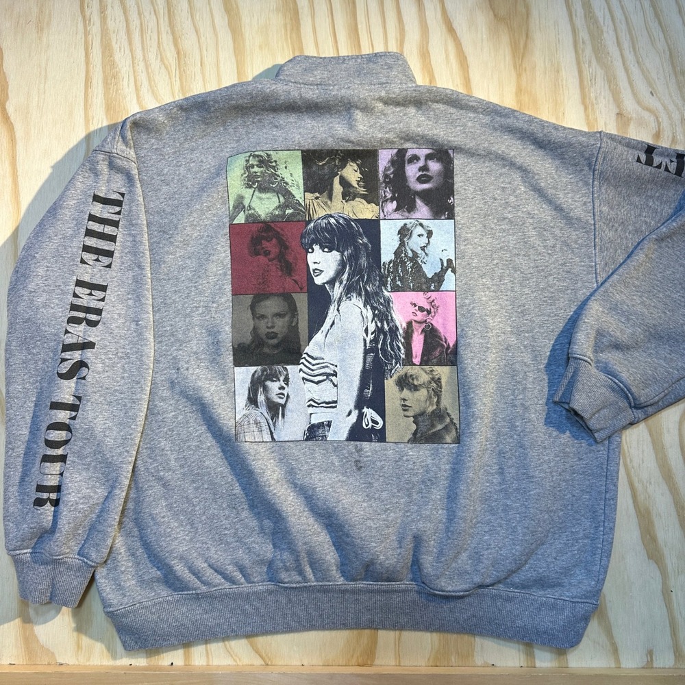 Taylor Swift The Eras Tour Gray Quarter Zip Pullover Sweatshirt Size XL